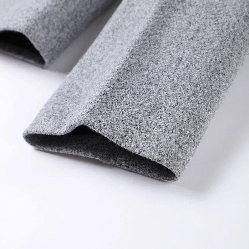 Single Breasted Woolen Coat Loose Lapel Long Sleeve Female Short Jacket Autumn Winter New Grey Lady Outwear