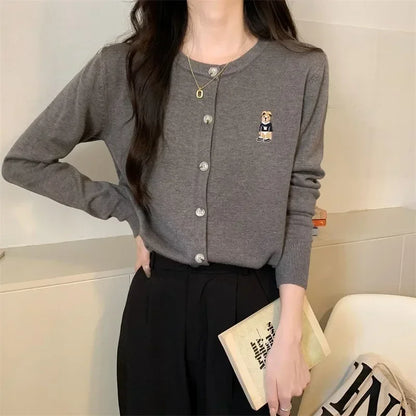 Spring Autumn ’s Knitted Cardigan Korean Single Breasted Long Sleeve Jumper Woman Round Neck Cardigans Outwear
