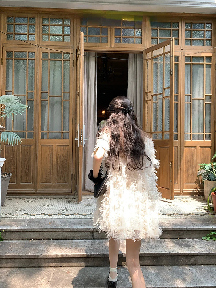 2000s Y2k Mini Dress Japanese Kawaii Clothing Evening Party Lace Dress Office Lady Short Sleeve Retro Summer