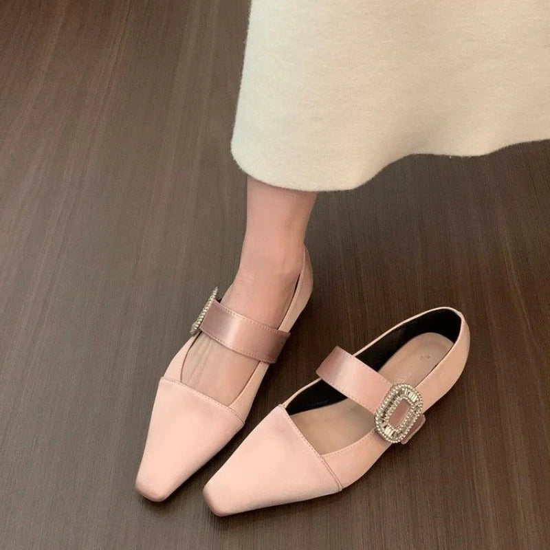 New Satin Flat Shoes Flashing Rhinestone Decoration Ballet Shoes Soft and Comfortable Dress