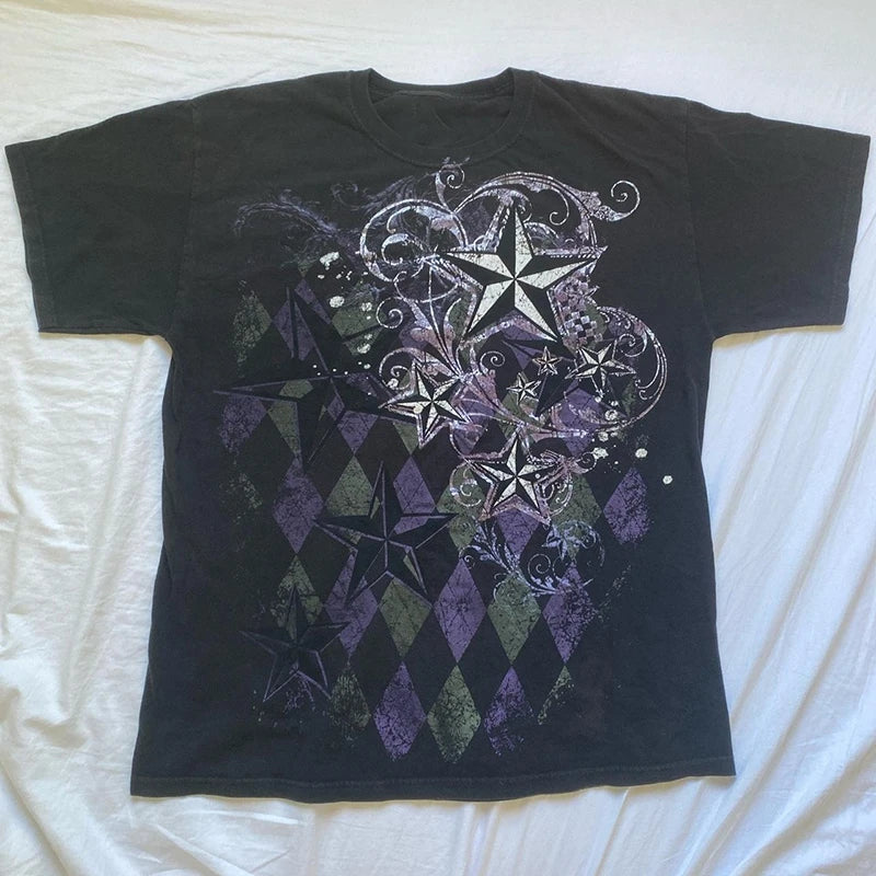 Y2k Grunge Cyber Goth Tee Skull Graphic Short Sleeve Crop Tops Japanese Kawaii 00s Retro Skater T-shirt