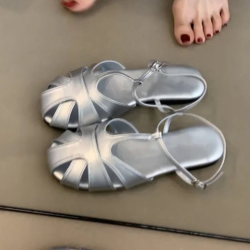 Retro Style Summer Hollow Out Flats Sandals Party Dress Gladiator Shoes Zapatos De Mujer