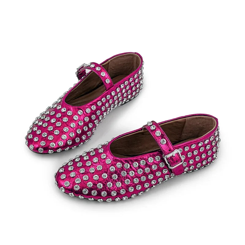 Summer Comfort Flat Mary Jane Single Shoes European and American Rivet Buckle Shoes Dance Shoes