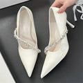 Rhinestone Chain Thin High Heels Pointed Toe Pumps Office Shoes Female Dress Shoes Zapatos De Mujer