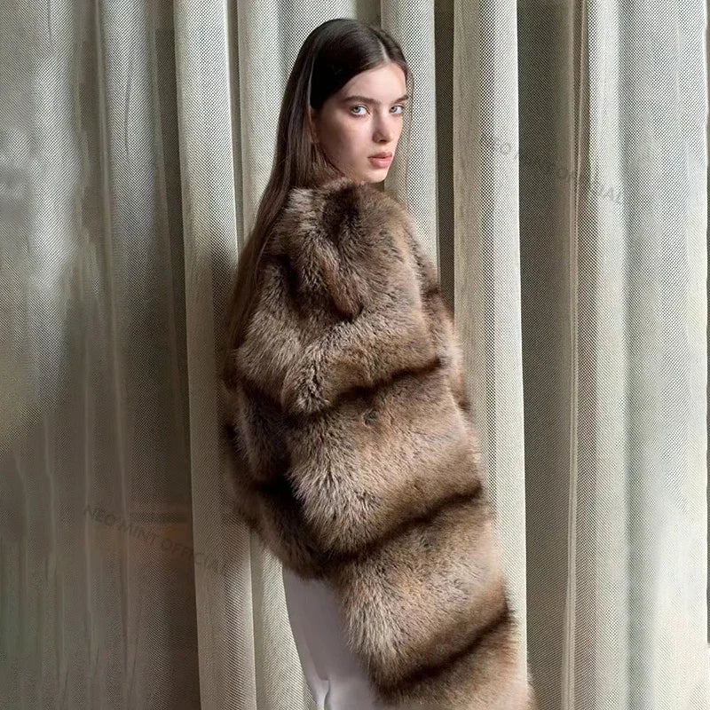 Winter Warm Fluffy Faux Fur Coat Softly Warm Furry Fox Fur Outerwear Jacket Brand Overcoats