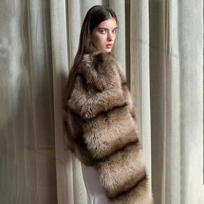 Winter Warm Fluffy Faux Fur Coat Softly Warm Furry Fox Fur Outerwear Jacket Brand Overcoats