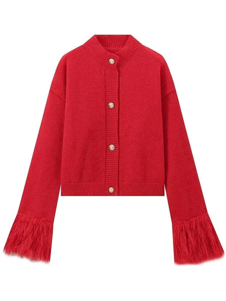 Patchwork Cardigan Sweater ’s Long Sleeve High Waist Slim Fluffy Y2k Clothes Outwear Female Knitwear Coat New
