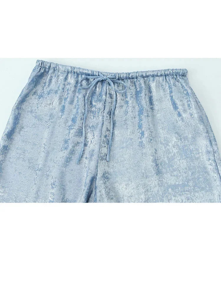 Female Summer Elastic High Waist Baggy Pants Summer Woman Drawstring Wide Leg Loose Trousers