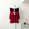 Y2k Christmas Red Party Dress Sweet Plaid Bow Dresses Female Korean Kawaii Mini Dress