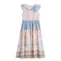 Sweet Oil Painting Style Dress for Summer New Atmosphere Bow Lace Round Neck Aline Party Long Dresses