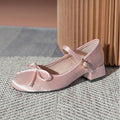 /girl's Pink Silk Pumps Sweet Bowtie Mary Janes Shoes Woman Square Toe Silk Tacones Ballerina Shoes Medhgh Heels Bow Shoes