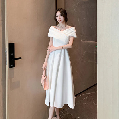 White Midi Dresses for Classy Summer Short Sleeve Vneck Blackless Long Dress Red Bodycon Party Evening Dress