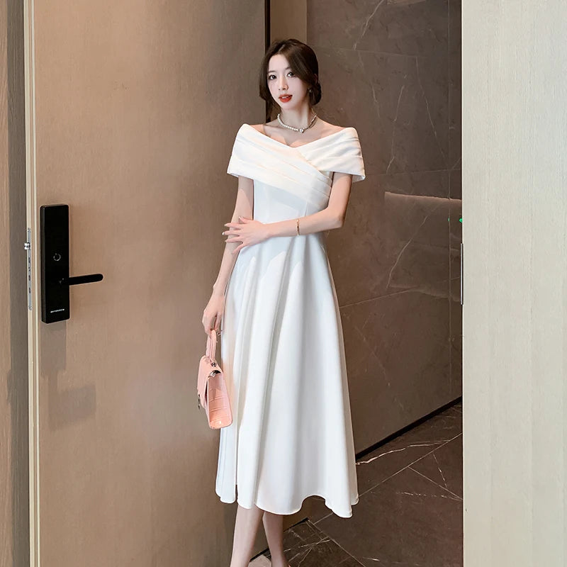 White Midi Dresses for Classy Summer Short Sleeve Vneck Blackless Long Dress Red Bodycon Party Evening Dress