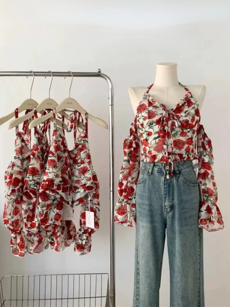 Summer French Vest Office Lady Y2k Crop Top Design Vneck Blouse Outwear Korean