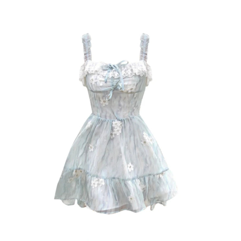 Beach Even Party Mini Dress Summer Sleeveless Kawaii Strap Dress Y2k Fairy Dress Japanese