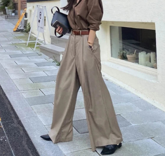 Spring Wide Leg Pants High Waist Korean Loose Trousers Pockets Female