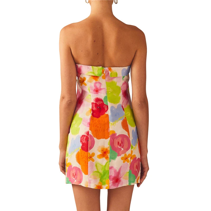 Aesthetic Dress Y2k Print Off Shoulder Strapless Sleeveless Mini Dress Going Out Party Dresses Clubwear