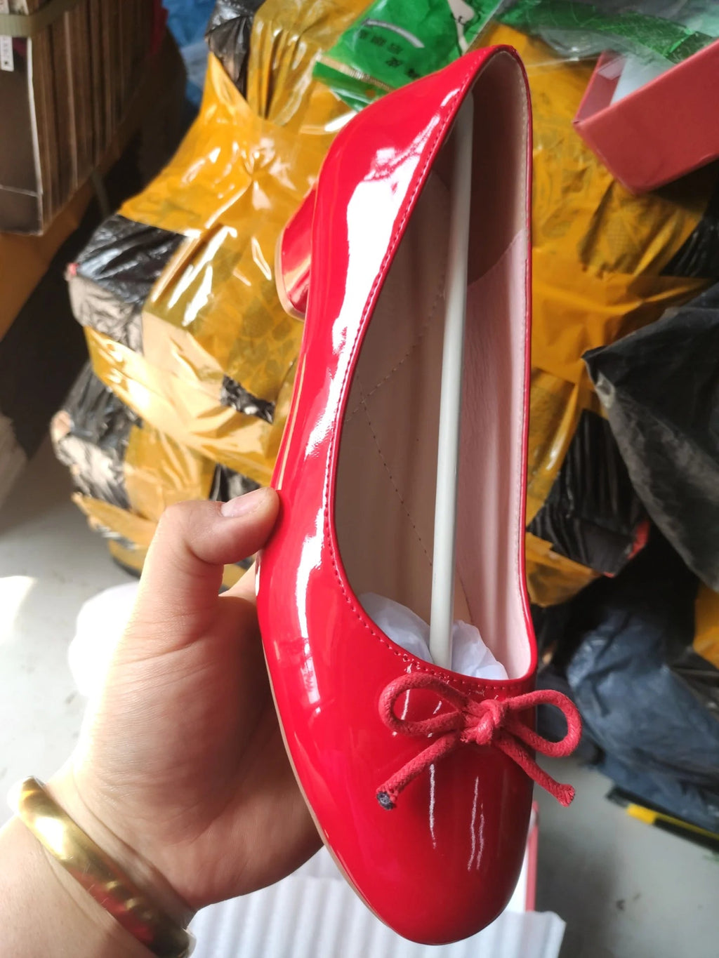 Spring New Round Toe Burgundy Cherry Red Ballet Shoes High Low Heel Bow Pumps Low Top Flat Patent Leather Small Red Shoes