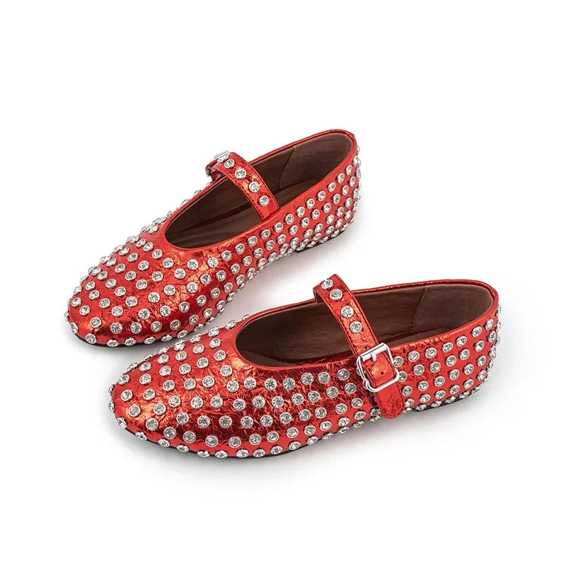 Summer Comfort Flat Mary Jane Single Shoes European and American Rivet Buckle Shoes Dance Shoes