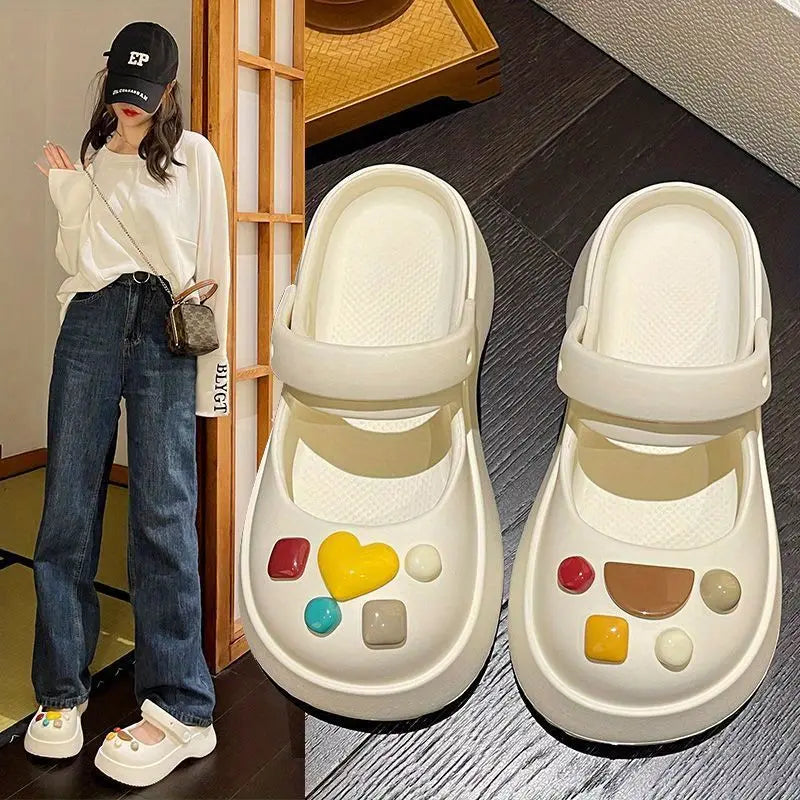 Platform Kawaii Slides Shoes White Summer Slippers and Sandals on Beach Thick Normal Top Designs Vip 39