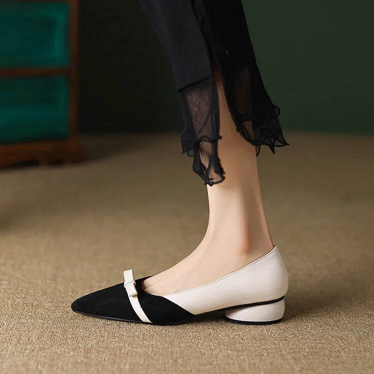 3347 Bow Flat Shoes Pointed Color Matching Large Size Shoes Flat Shoes