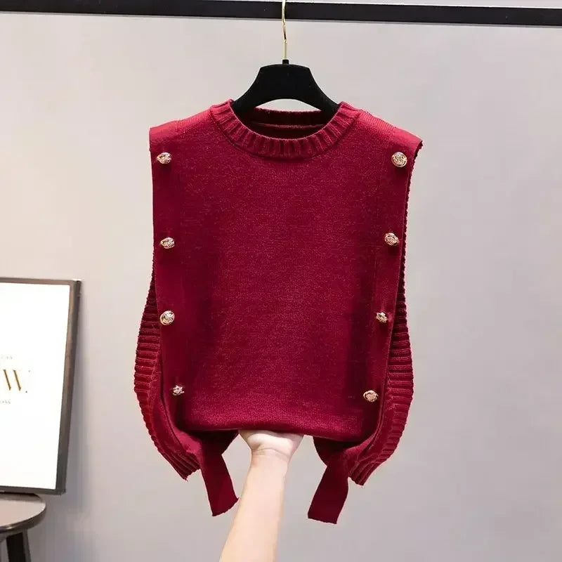 ’s Waistcoat Spring and Autumn Outer Wear Pullover Sweater New Sleeveless Round Neck Knitted Top