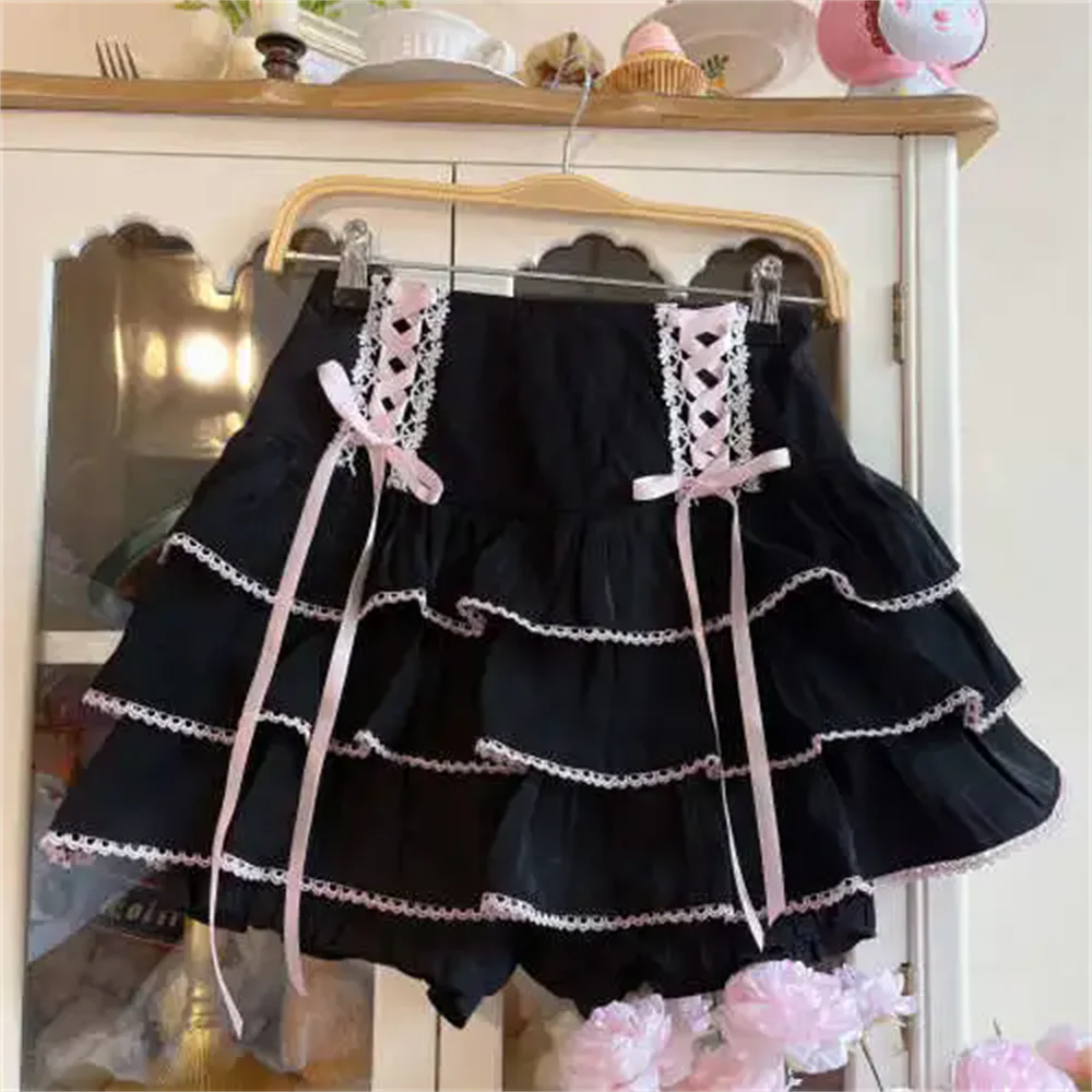 High Waist Bow Laceup Fairy Y2k Aesthetic Cake Mini Skirts Japanese Harajuku Kawaii Lace Pleated Skirts