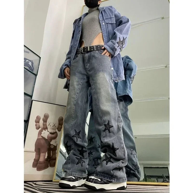 Star Y2k Jeans Acubi Harajuku Baggy Grunge Denim Pants Korean Trousers Aesthetic