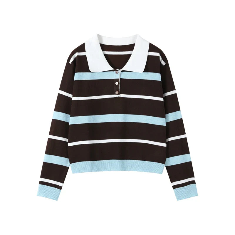 Stripe T-shirt Short Sleeve Female All Match Polo Shirts Summer New Loose Tops High Street