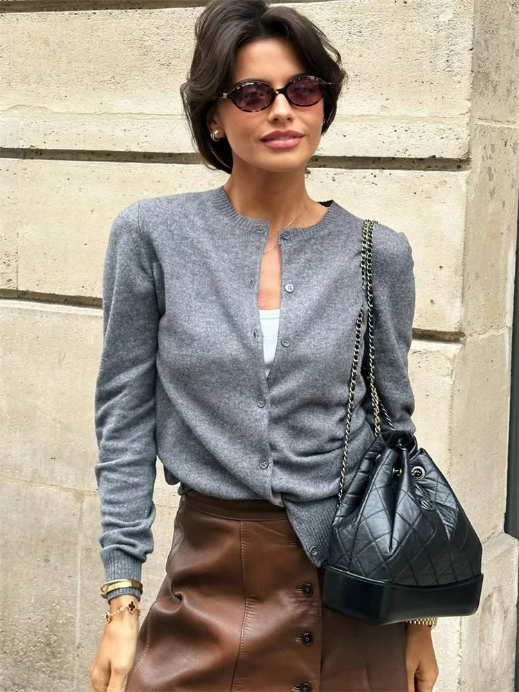 Female Sweater Knit Cardigan Coat Loose Long Sleeve Patchwork Scoop Neck Outwear Autumn Knitwear Coat