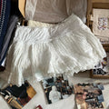 White Lace Trim Sweet Mini Skirts Summer Folds Texture High Waist Aline Short Faldas Balletcore Skirt