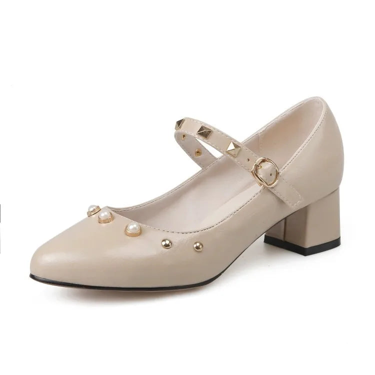 Big Size Shoes Woman Female Footwear Rivets Studs Large Size Summer Dress Pu Tpr Med Rome Hoof Heels Rivets Studs Big Size Shoes