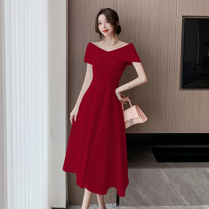 White Midi Dresses for Classy Summer Short Sleeve Vneck Blackless Long Dress Red Bodycon Party Evening Dress