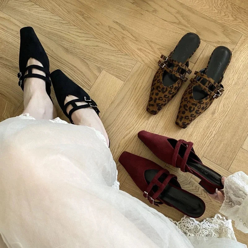 Narrow Band Slippers Woman Shallow Flat Slide New Brand Low Heel Slingback Sandals Pantuflas Mujer