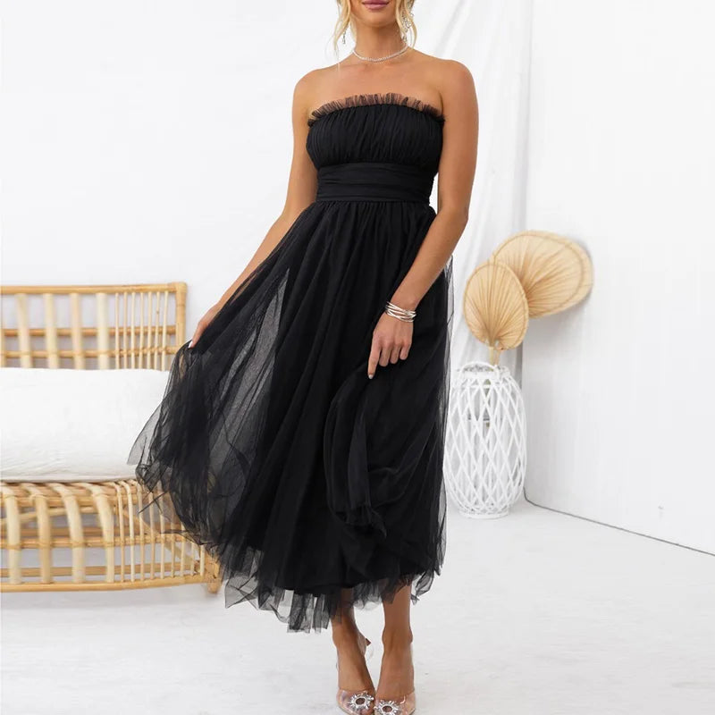 Bralette Mesh Long Dress Summer Hight Waist Princess Dress Sleeveless Party Evening Dresses