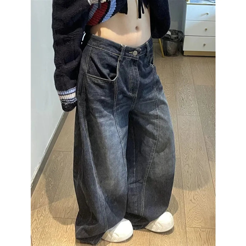 Jeans Y2k American Style Wide Leg Denim Trouser Design Hip Hop Straight High Waist Baggy Denim Pants