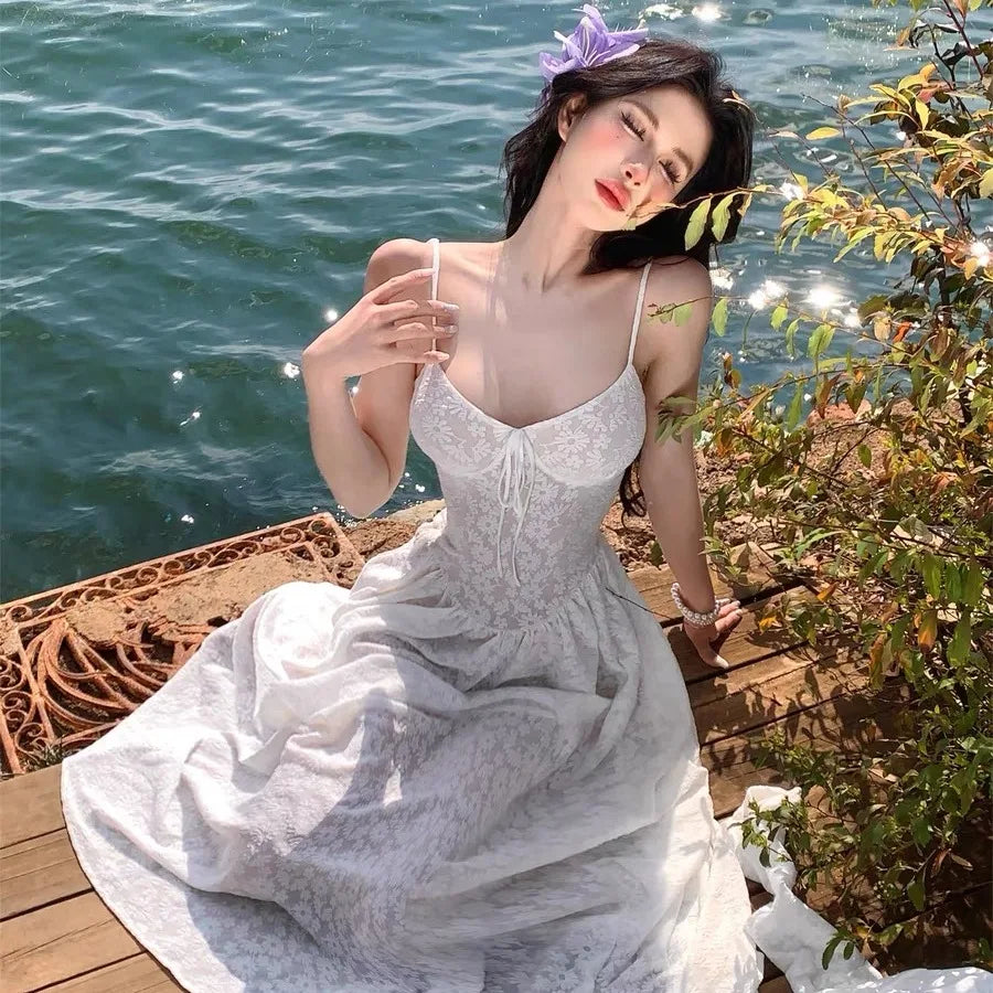 Twopiece Dress Set White Lace Corset Maxi Dress With Long Sleeve Cover Up Fairycore Look
