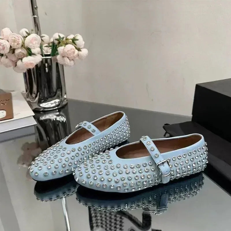 Summer Comfort Flat Mary Jane Single Shoes European and American Rivet Buckle Shoes Dance Shoes
