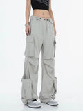 Y2k Cargo Pants Multiple Pocket Patchwork Drawstring Ruched Summer Loose Jogger Wide Leg Pants High Street