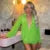 Plunge Long Sleeve Mini Dress for Color Loose Patchwork Hip Wrap Dress Club Party Outfits Female