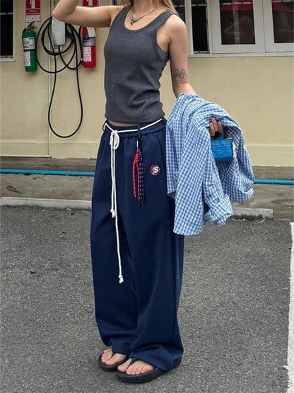 Y2k Kpop Oversized Sweatpants Wdie Leg Trousers With Belt Gyaru Korean Baggy Joggers