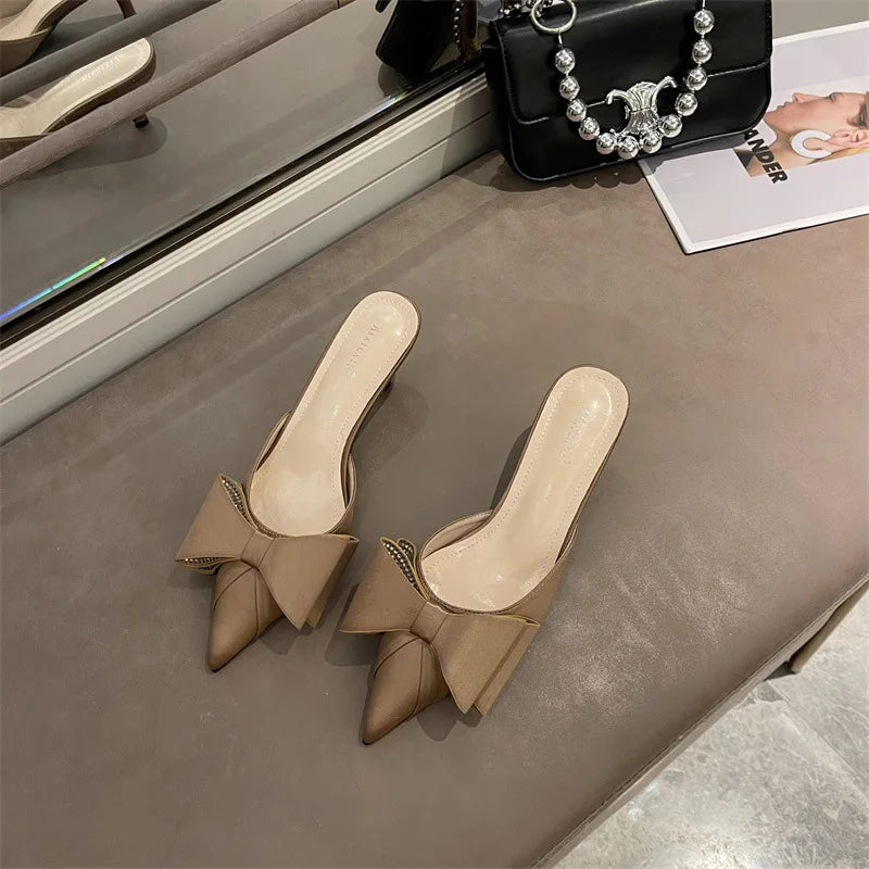 Beige Heeled Sandals Wedding Shoes Shallow Mouth Black High Lace Up Comfort Party Stiletto Clear Pointed Rubber Silk