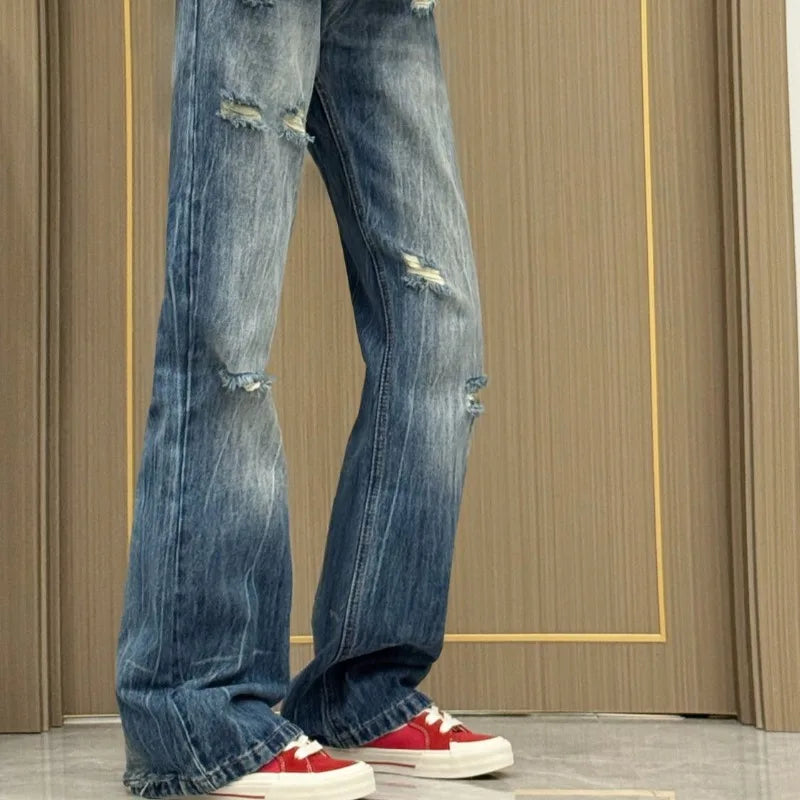 Denim Pants Blue Holes Spring Autumn Y2k Pantalones De Mujer Korean Trousers
