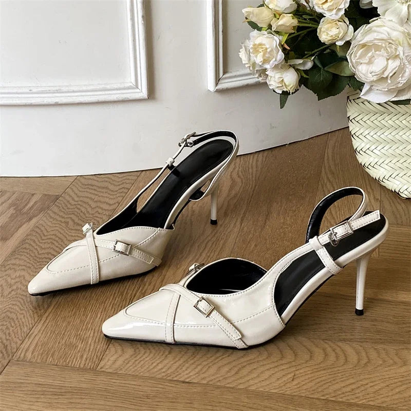 Street Style Buckle Strap Pumps Thin High Heels Pointed Toe Wedding Banquet Mule Shoes Zapatillas De Mujer