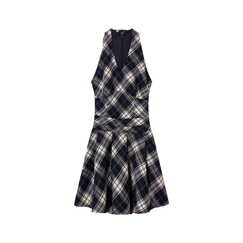 Y2k Mini Dress Plaid Bow Sleeveless Vest Dress French High Waist Style Dress Summer