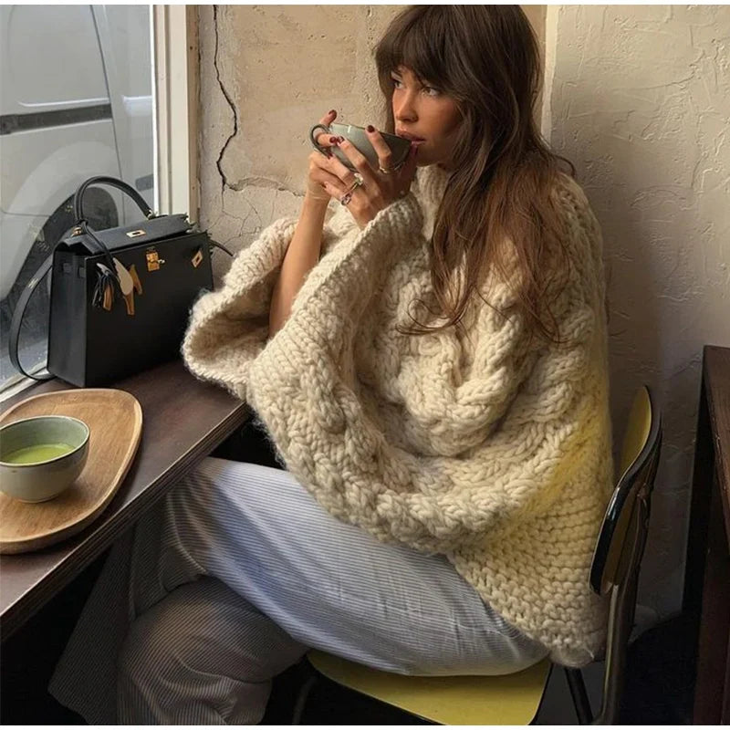 Loose Twist Knitted Sweater Pullover Oversize O-neck Long Batwing Sleeve Female Pullovers Autumn Winter Lady Sweaters