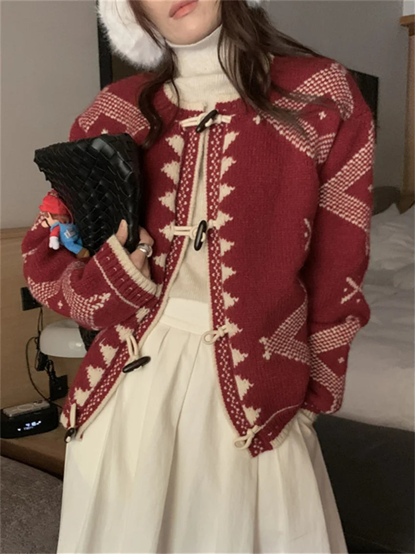 Winter Sweaters Loose Knitwear New Horn Buttons Slim Office Lady Cardigans Daily Coat