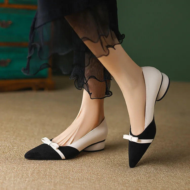 3347 Bow Flat Shoes Pointed Color Matching Large Size Shoes Flat Shoes