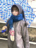 Kawaii Snowman Crochet Sweater Gray Hooded Knitwear Oversize Cutecore Elf Hat Long Sleeve Winter Christmas Clothes