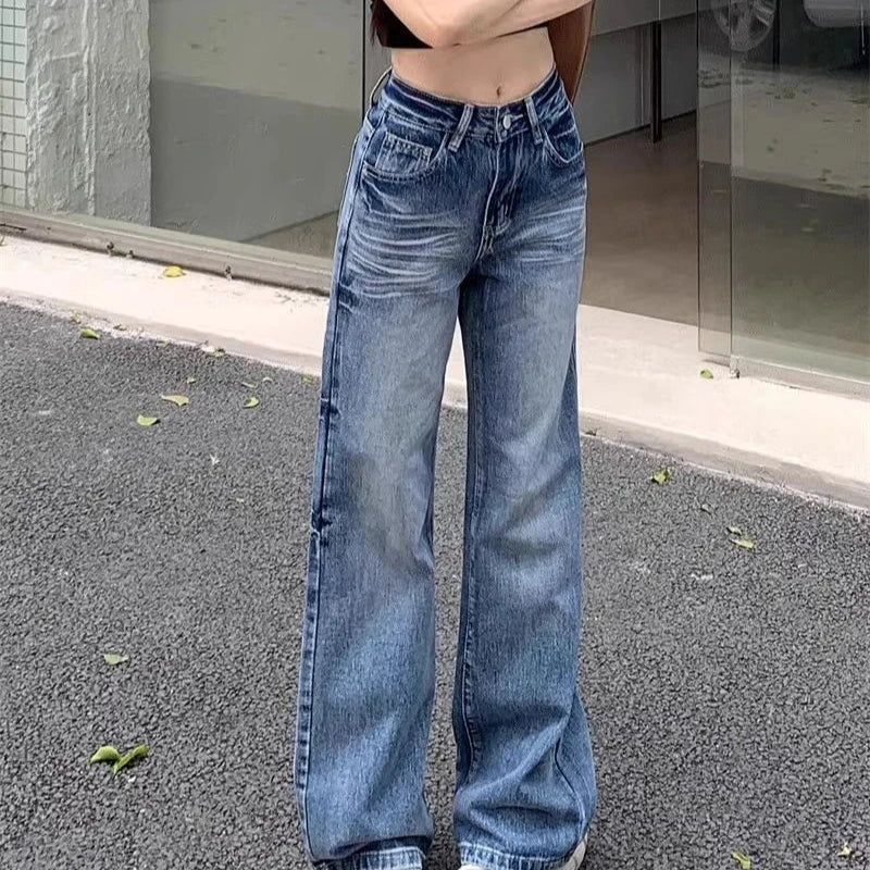 Denim Pants Straight Korean Easy Match Pantalones Mujer High Waist Trousers